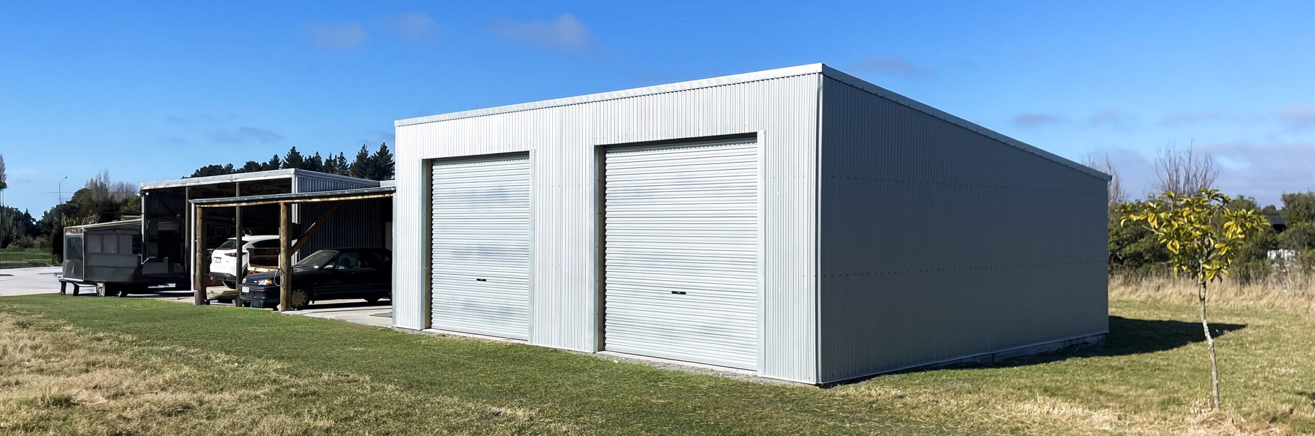 Roller door fitted to a shed